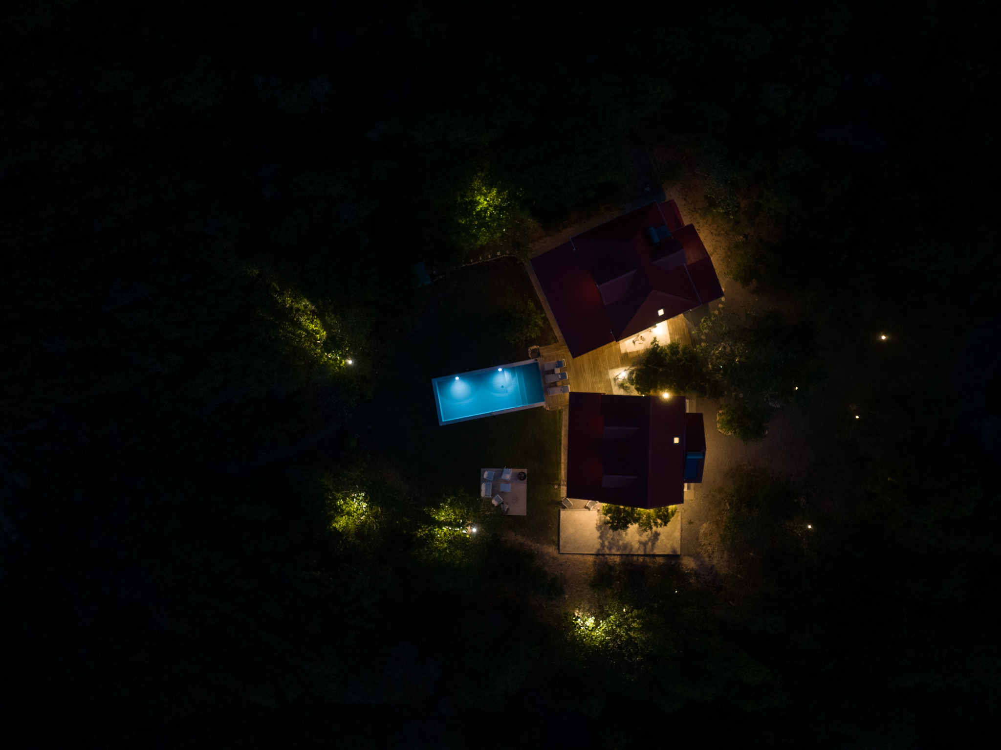 vue drone le soir villa Calypso à Marie-galante