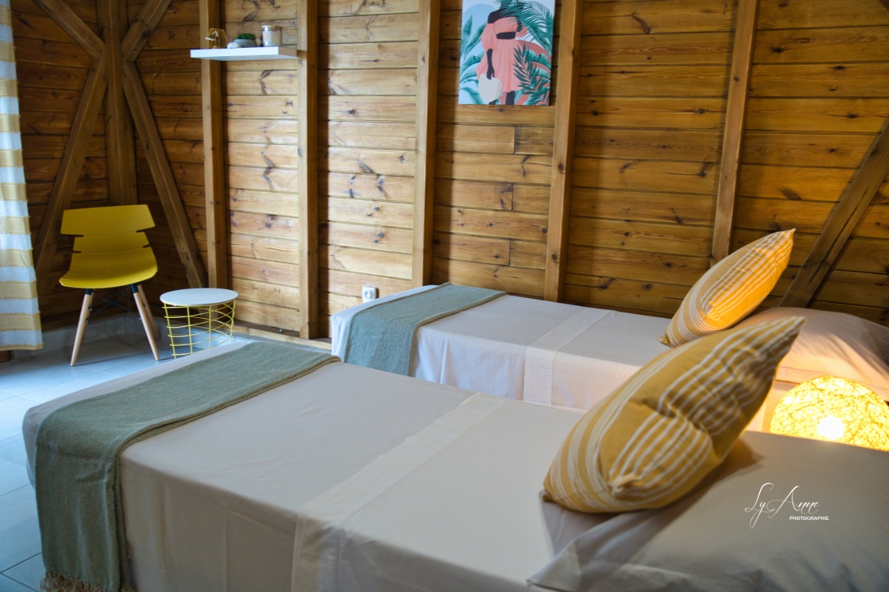 chambre climatisée avec deux lits simples villa kaz à l'o