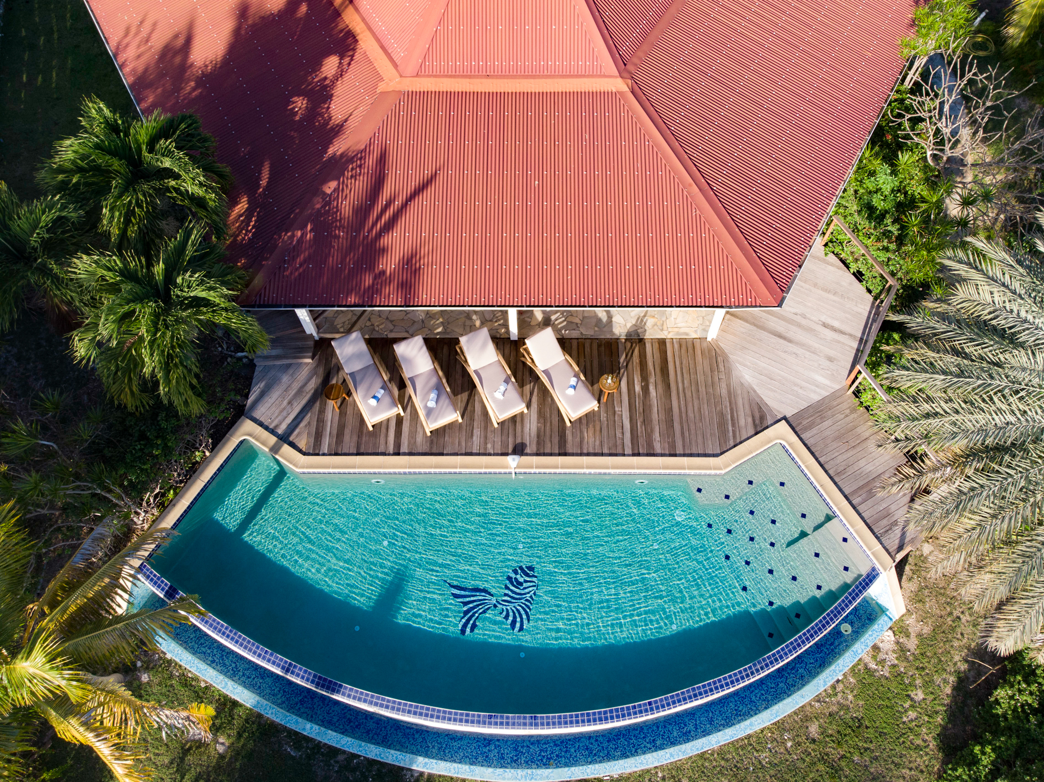 vue drone sur la piscine a débordement villa calico